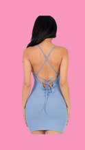 Load image into Gallery viewer, Pretty Baby Blue Crisscross tie back Essential Dress